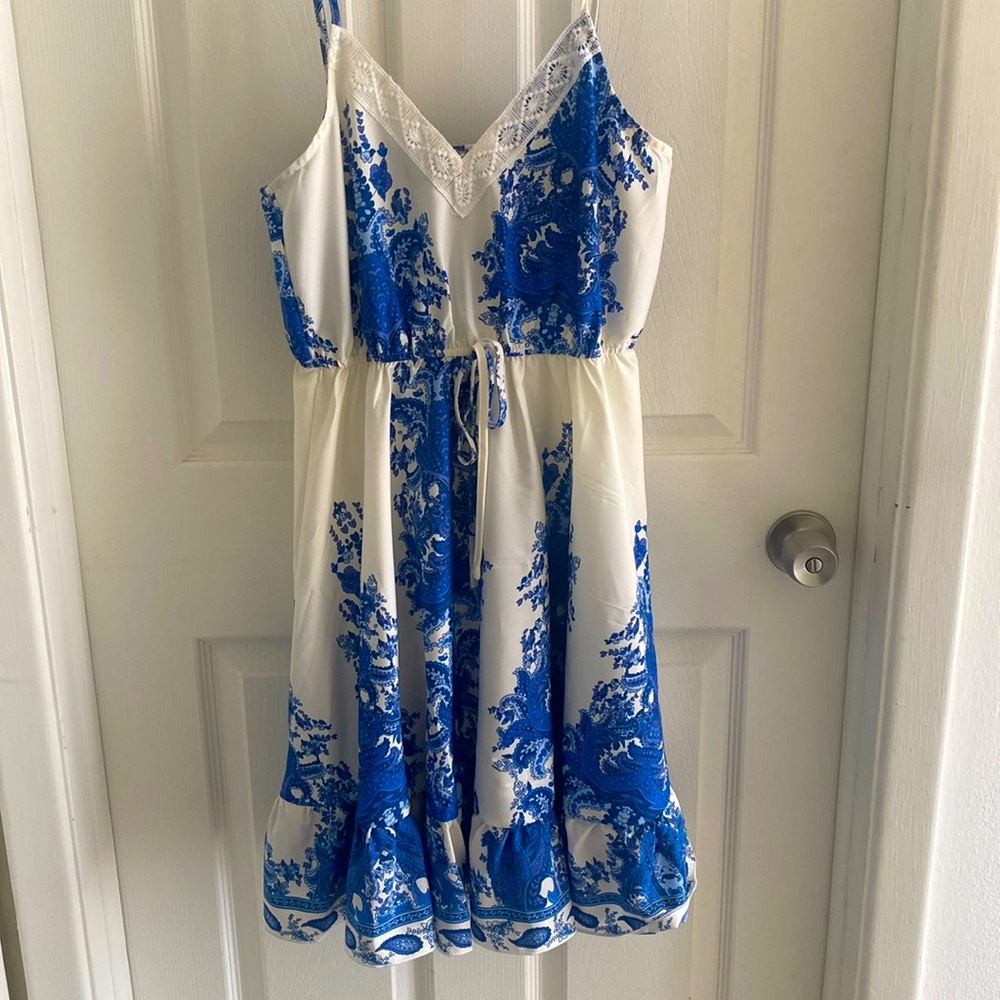 Beautiful blue and white adjustable strap sundress
